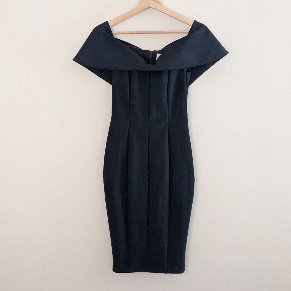 MISHA Off the Shoulder Sheath Black Dress - Picture 4 of 13